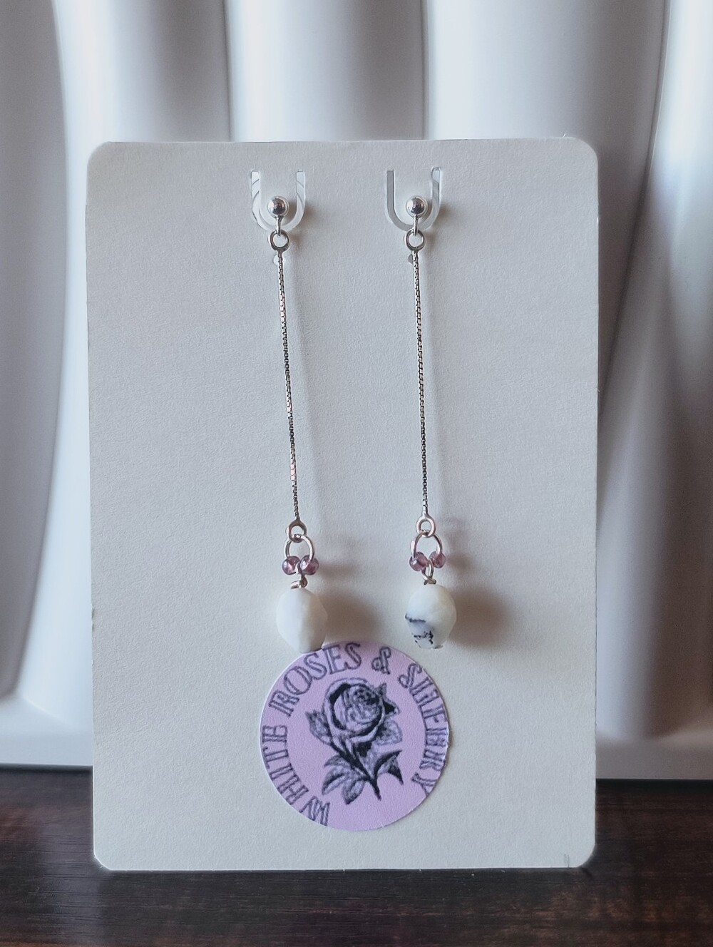 White Roses & Sherry 925 Sterling Silver Natural Flower Opal Drop Earrings